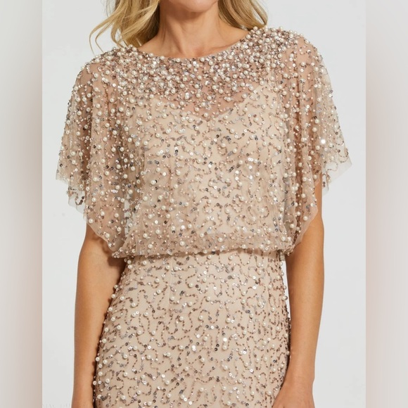 MAC DUGGAL
Beige Beaded Mesh Cape Gown Holiday Party Weddings MOB Size 8 - Picture 2 of 4